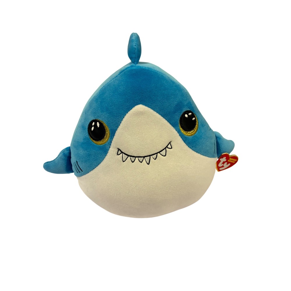 Ty Squishy Beanies Finsley the Shark Blue White 10 inch Plush Stuffed Animal Toy